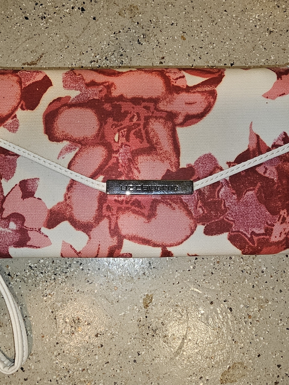Liz Claiborne White Floral Clutch with Pink-Red Print